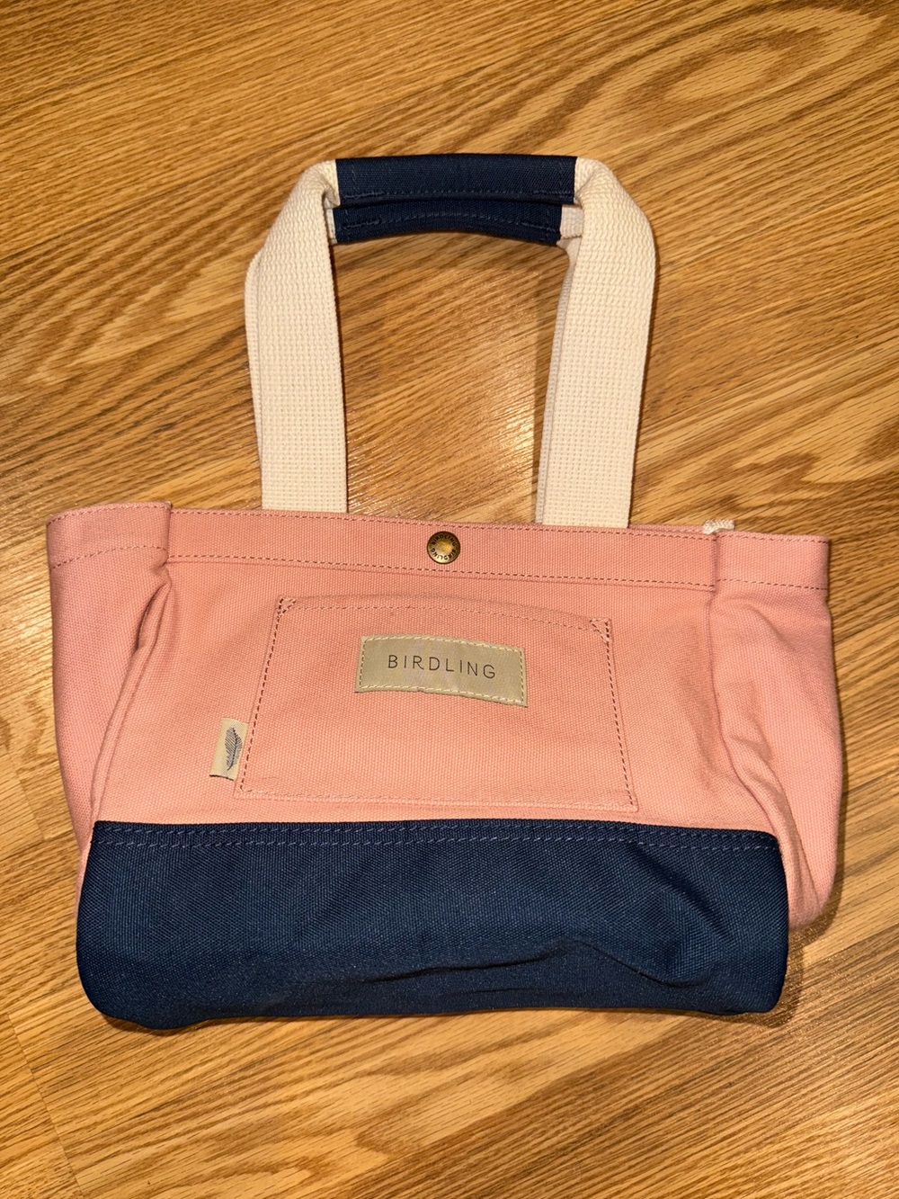 Birdling pink and navy color-blocked canvas‎ mini tote